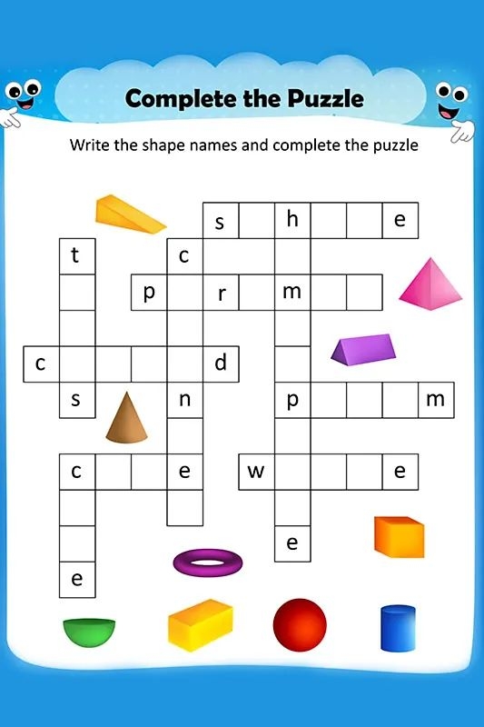 20 Fun Crossword Puzzles For Preschoolers And Kids Shapes Worksheet