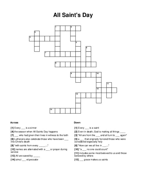 All Saint 39 s Day Crossword Puzzle
