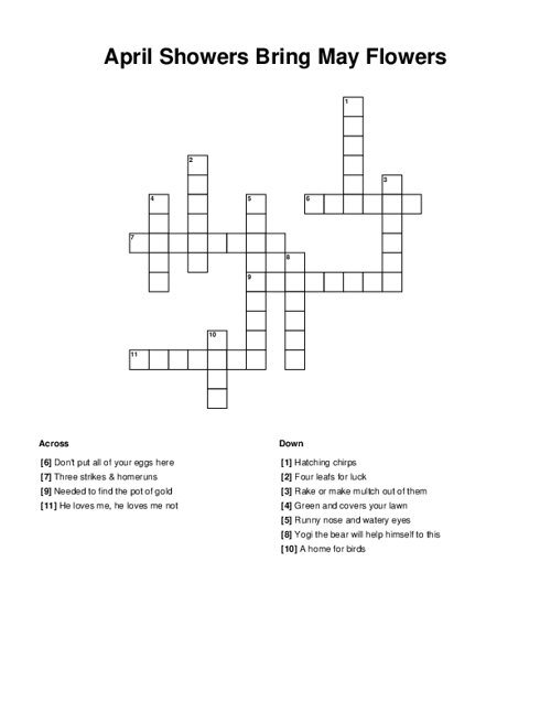 April Showers Bring May Flowers Crossword Puzzle