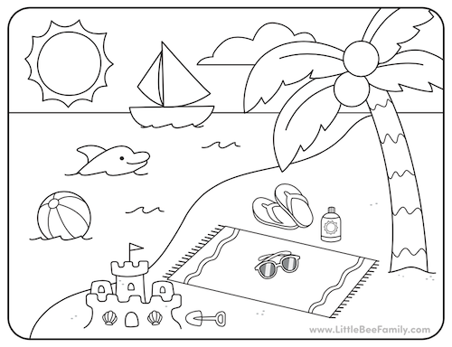 Beach Coloring Page Little Bee Family