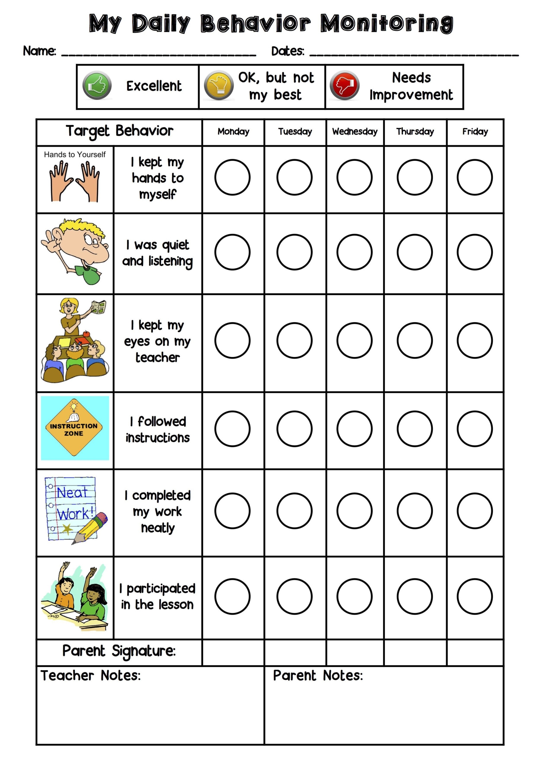Behavior Management Daily Behavior Chart Template BehaviorChart