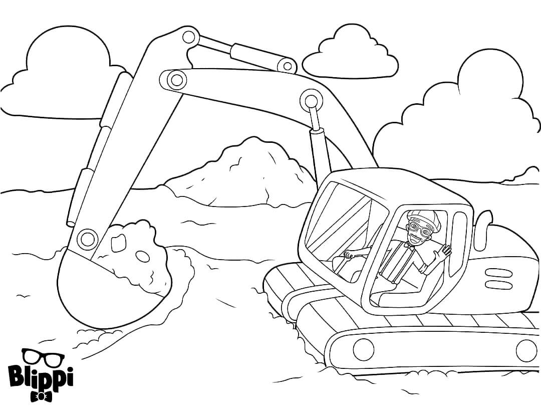 Blippi Driving Excavator Coloring Page Free Printable Coloring Pages 