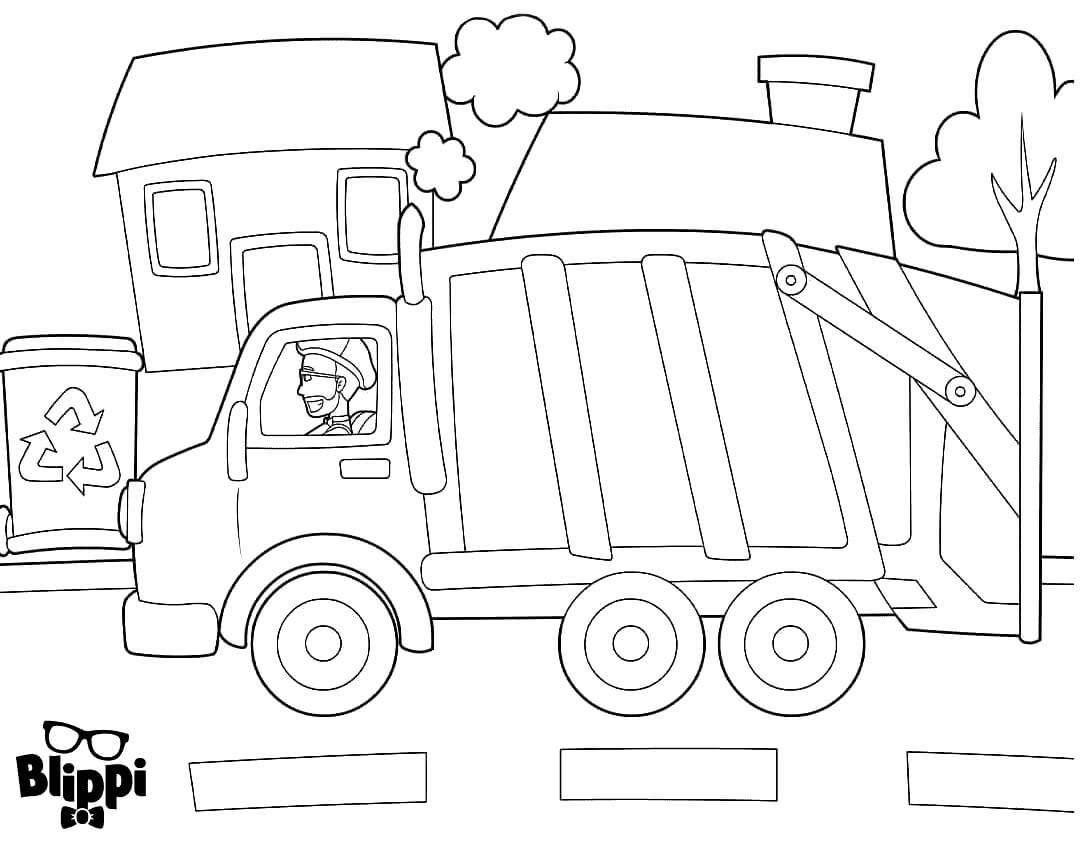 Blippi Driving Garbage Truck Coloring Page Free Printable Coloring 