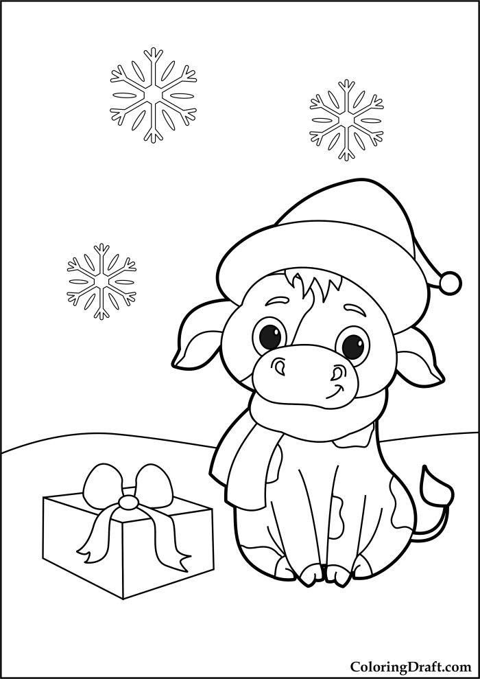 Christmas Cow Coloring Pages ColoringDraft