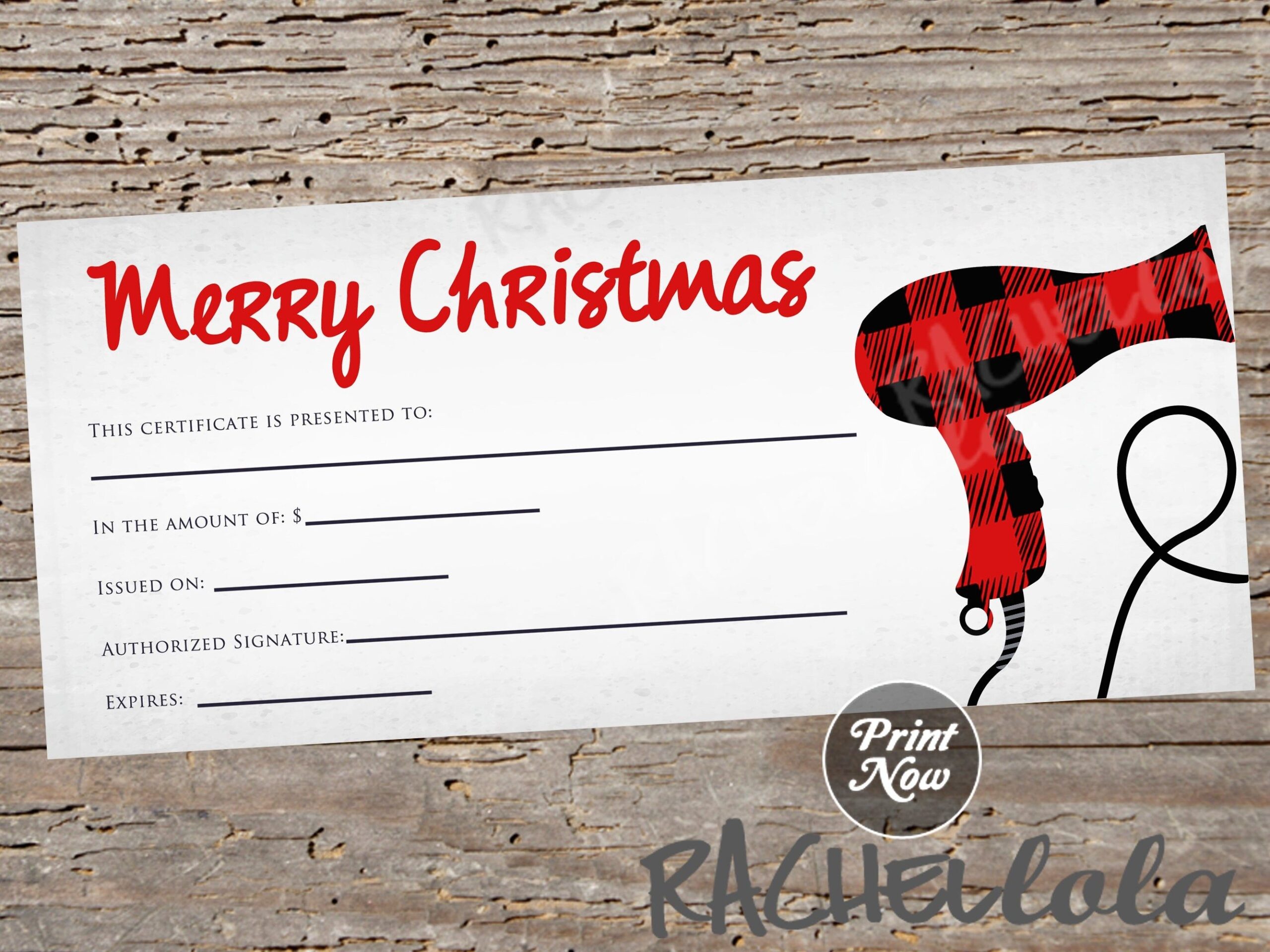 Christmas Hair Salon Gift Certificate Printable Template Etsy In 2023