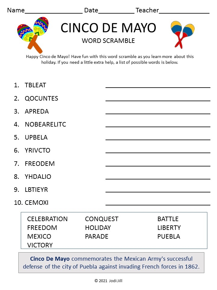 Cinco De Mayo Crossword Puzzle Printable Printable Word Searches