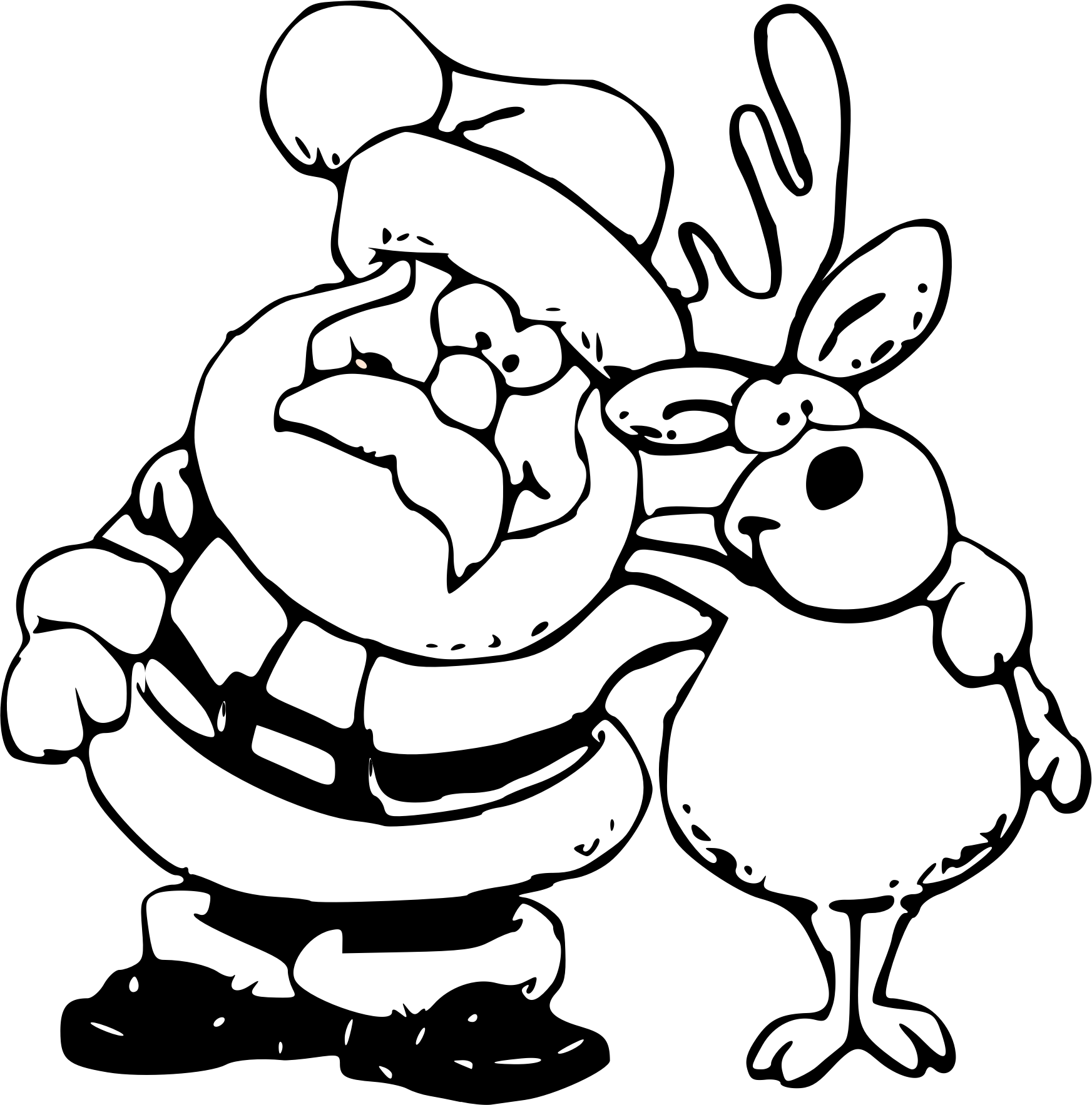 Clipart Santa And Reindeer Coloring Page