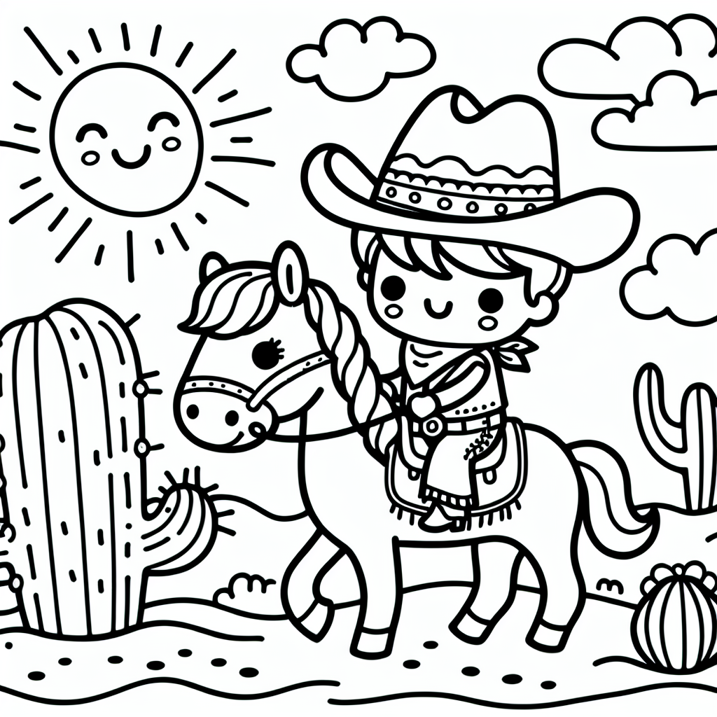 Coloring Page Lively Cowboy And Horse Color Page For Kids