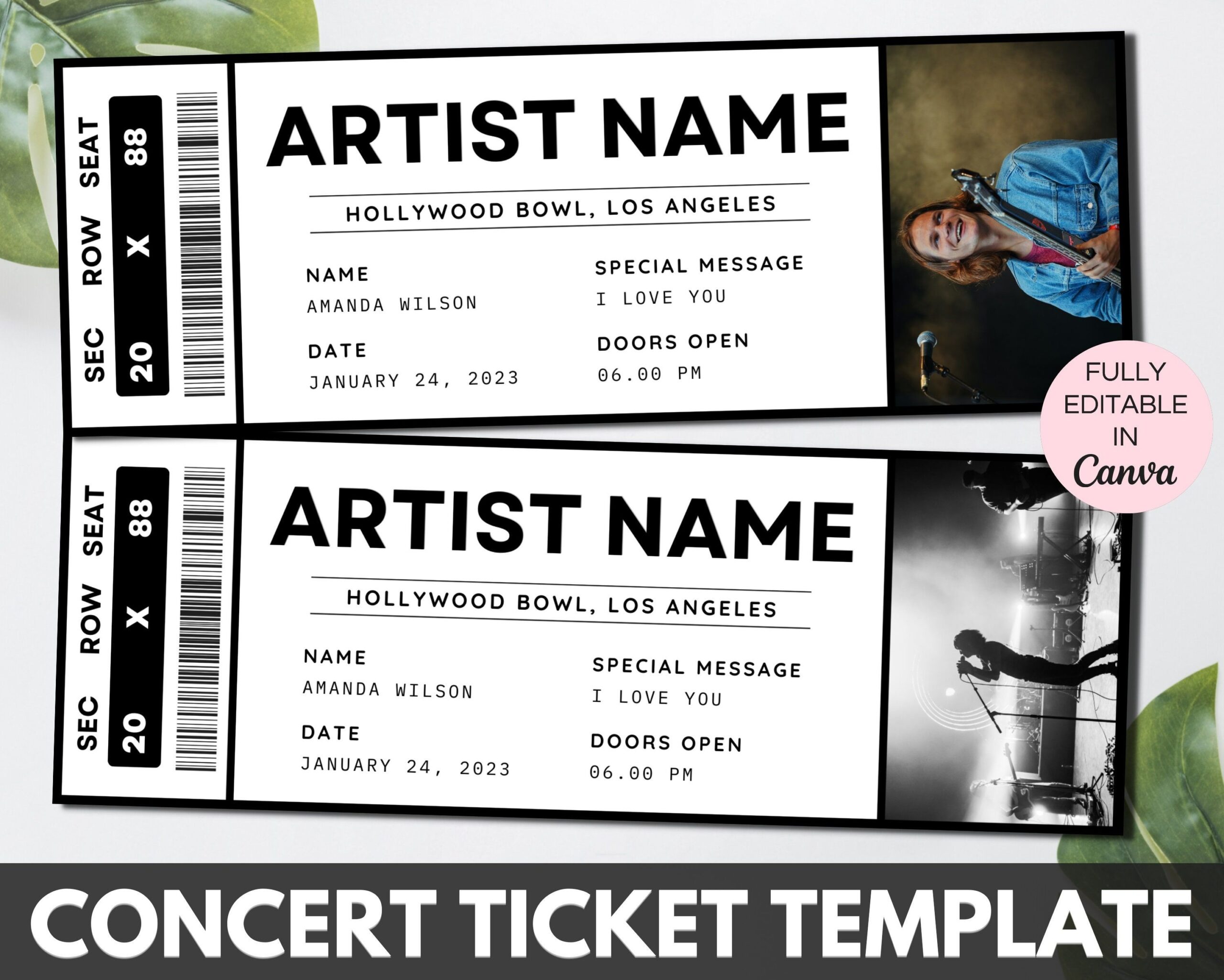 Concert Ticket Template Editable Event Ticket Canva Template Custom 