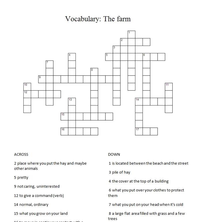 Crossword Puzzle The Farm Printable Crossword Puzzles Online