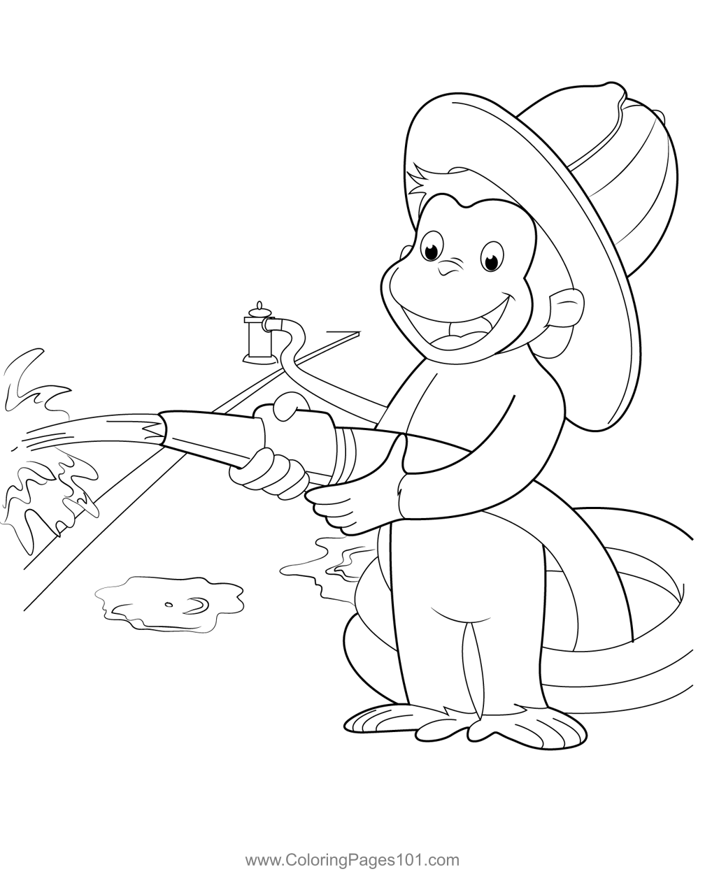 Curious George As Fireman Coloring Page For Kids Free Curious George 