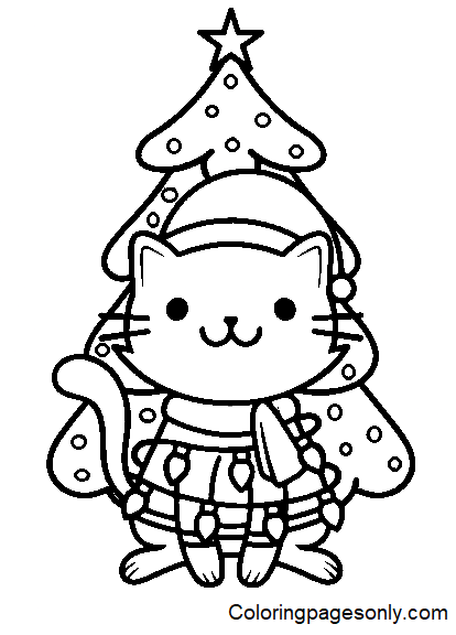 Cute Christmas Cat Coloring Page Free Printable Coloring Pages