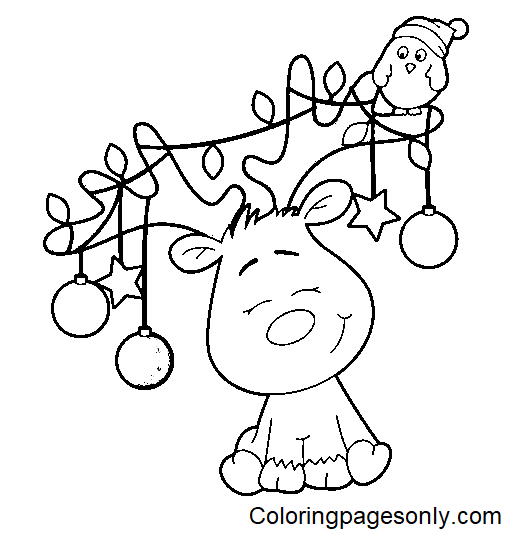 Cute Christmas Deer Coloring Page Free Printable Coloring Pages