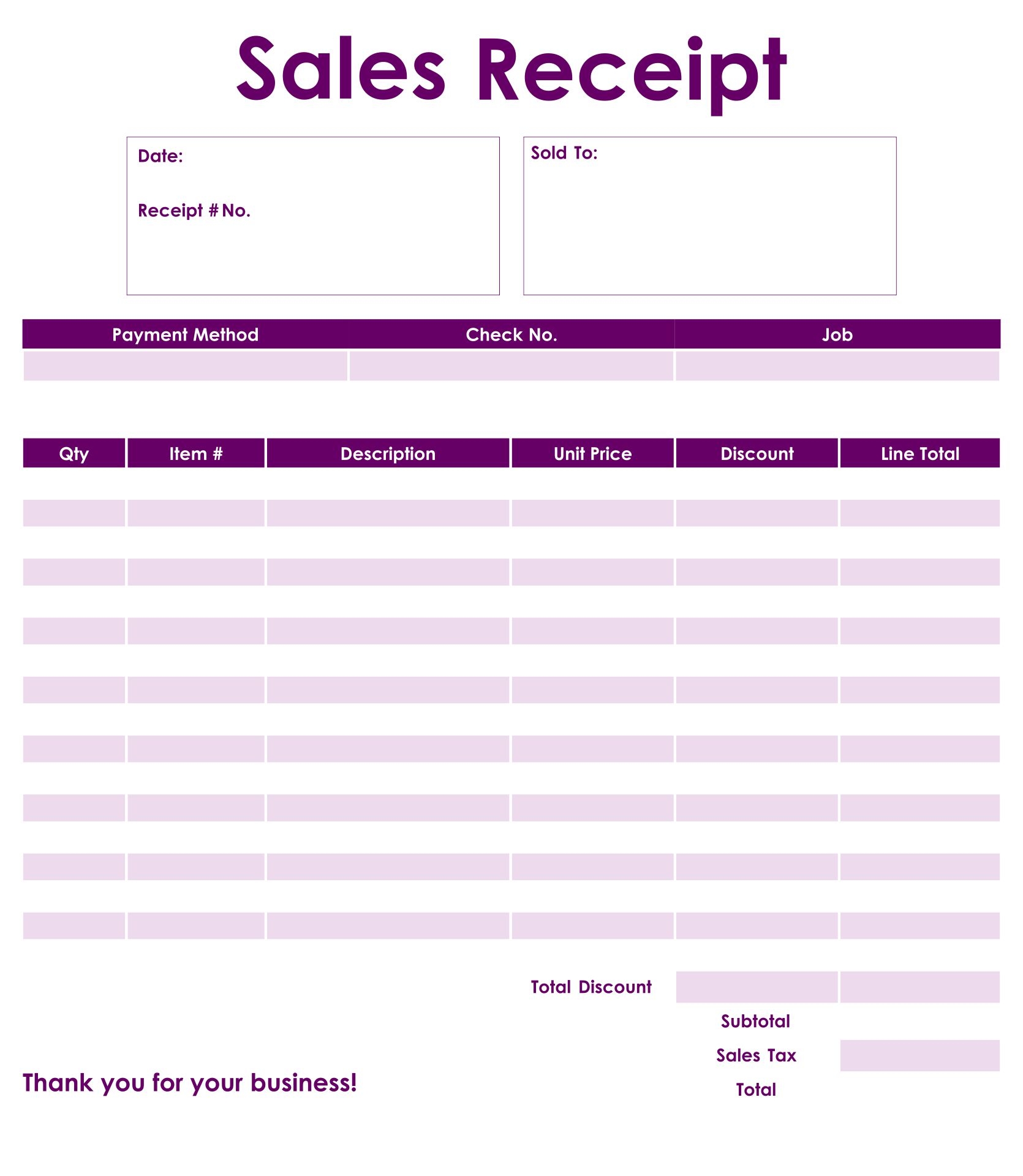 Deposit Receipt Template Free Printable