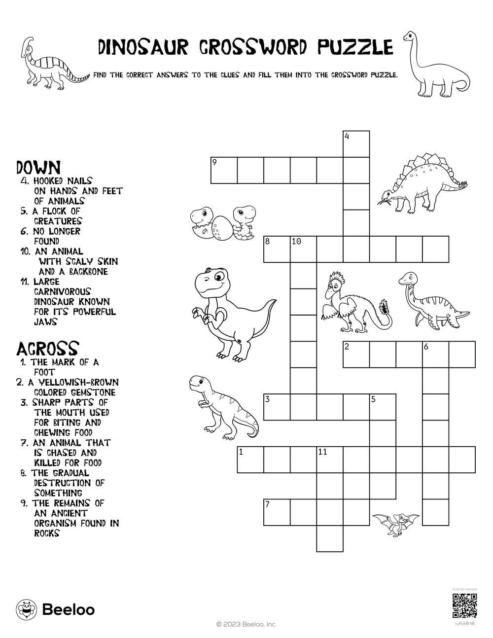 Dinosaur Crossword Puzzle Beeloo Printable Crafts For Kids vyRzkBnl8 