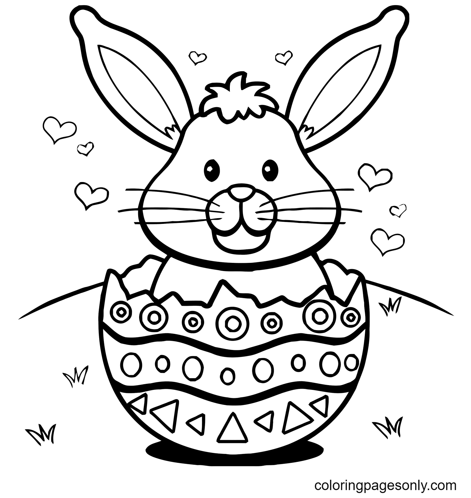 Easter Bunny Eggs Hearts Coloring Page Free Printable Coloring Pages