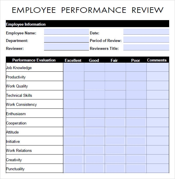Employee Performance Review Template Free