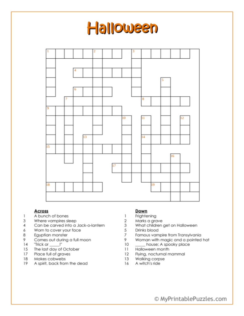 Fall Crossword Puzzle Intermediate My Printable Puzzles