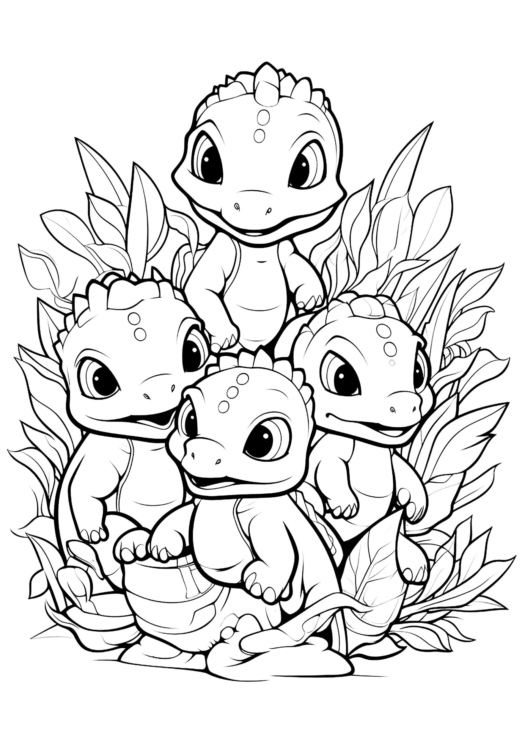 Four Baby Dinosaurs Dinosaur Coloring Pages