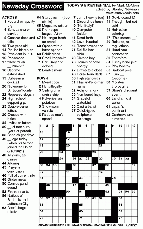 Free Daily Crossword Puzzles Newsday