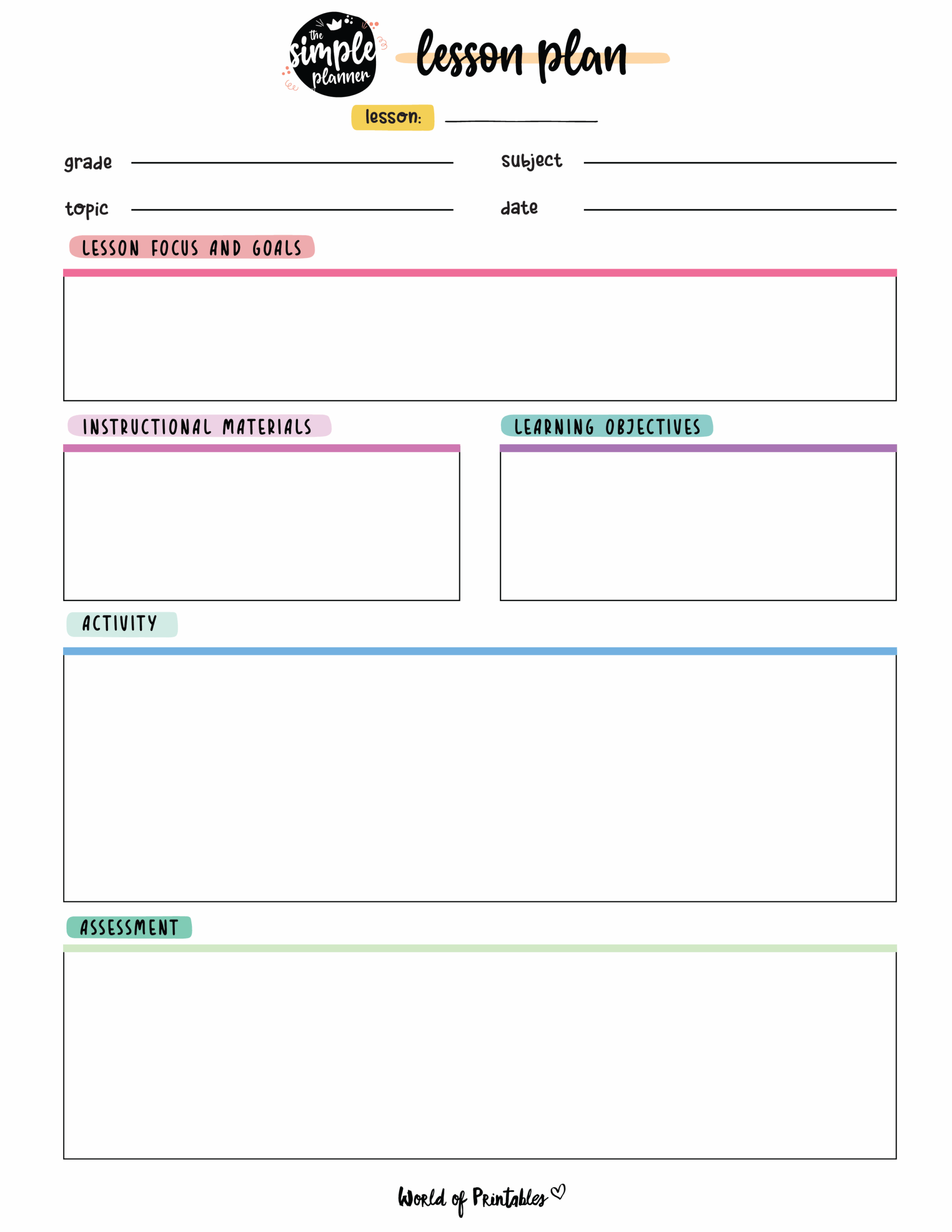 Free Free Printable Easy Lesson Plan Template Download Free Free 