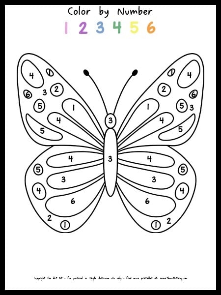 FREE PRINTABLE Butterfly Color By Number Coloring Page The Art Kit