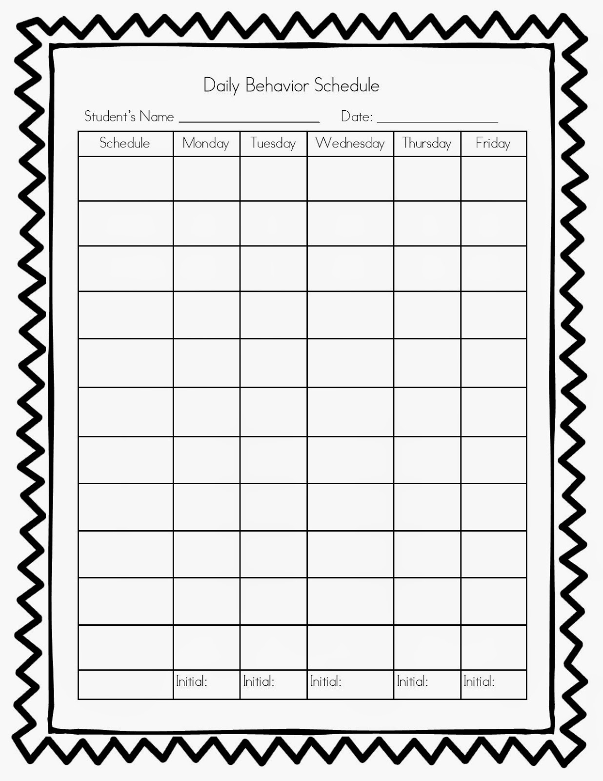 Free Printable Daily Behavior Chart Template Printable Templates