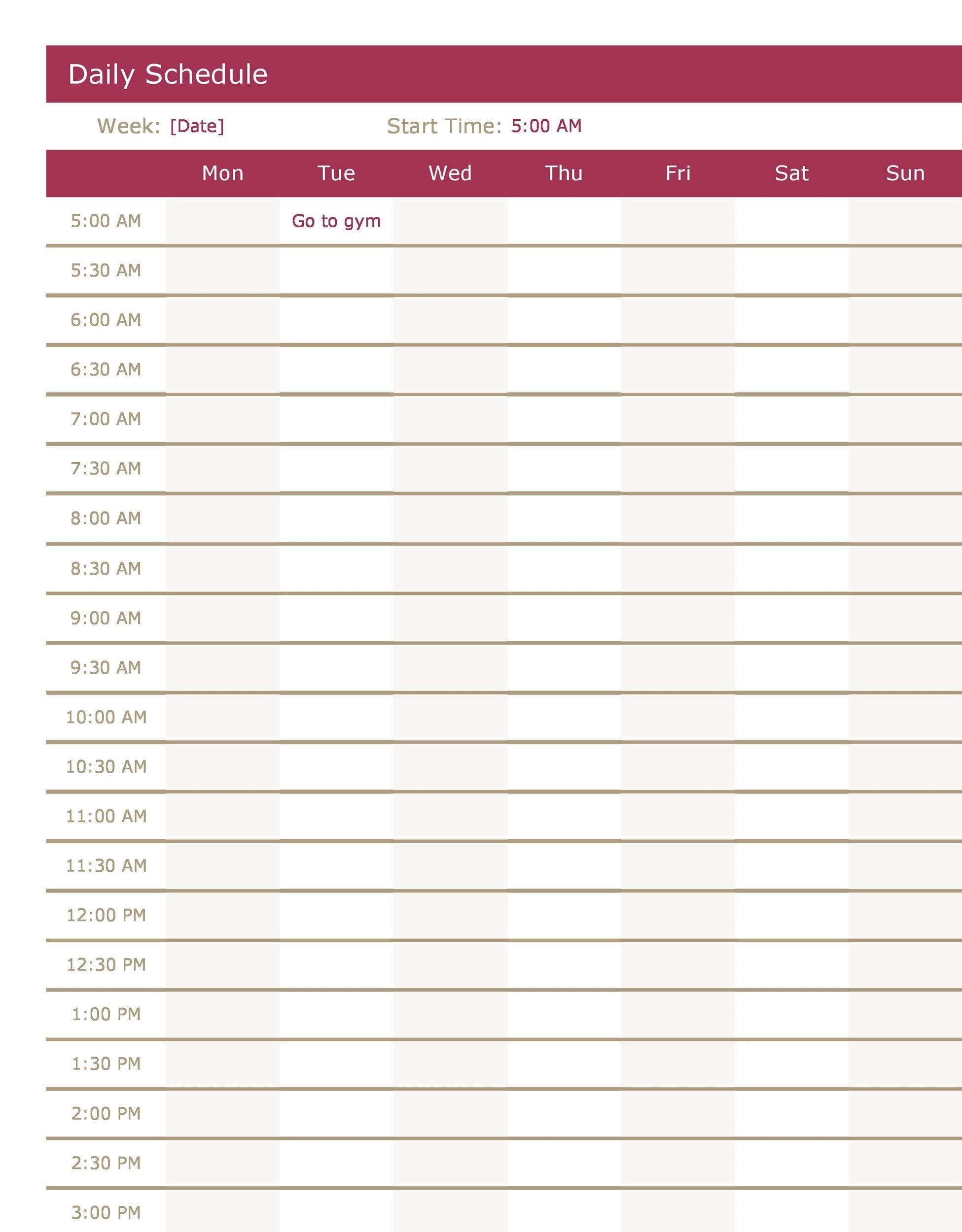 Free Printable Daily Schedule Template Printable Forms Free Online