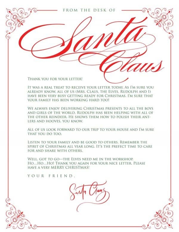 Free Printable Downloadable Letter From Santa Template Printable 