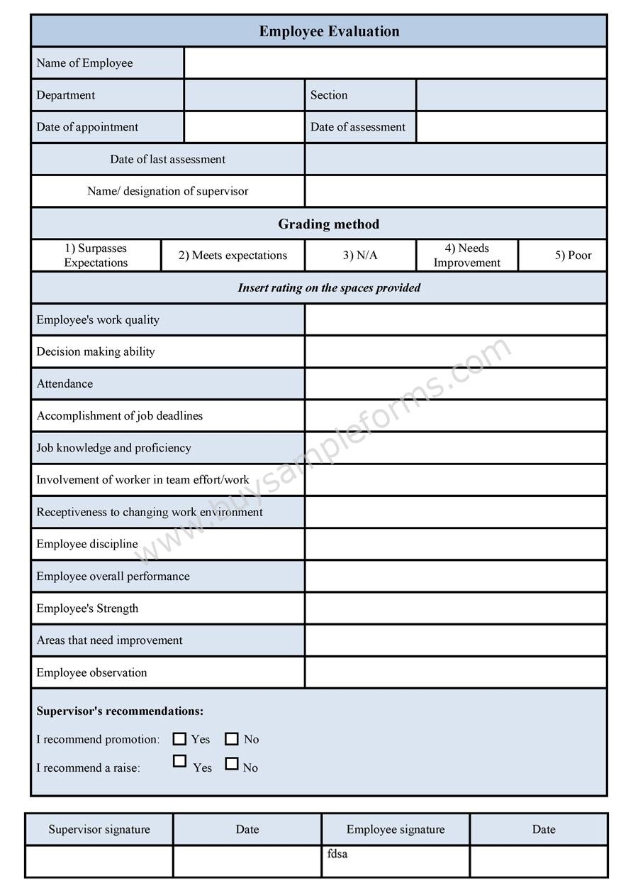 Free Printable Employee Evaluation Template Printable Templates