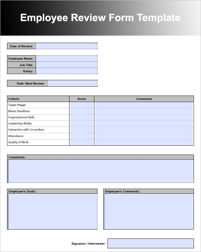 Free Printable Employee Review Template Free Templates Printable