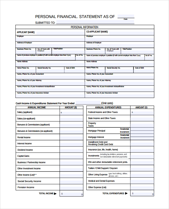 Free Printable Financial Statement Template Printable Templates