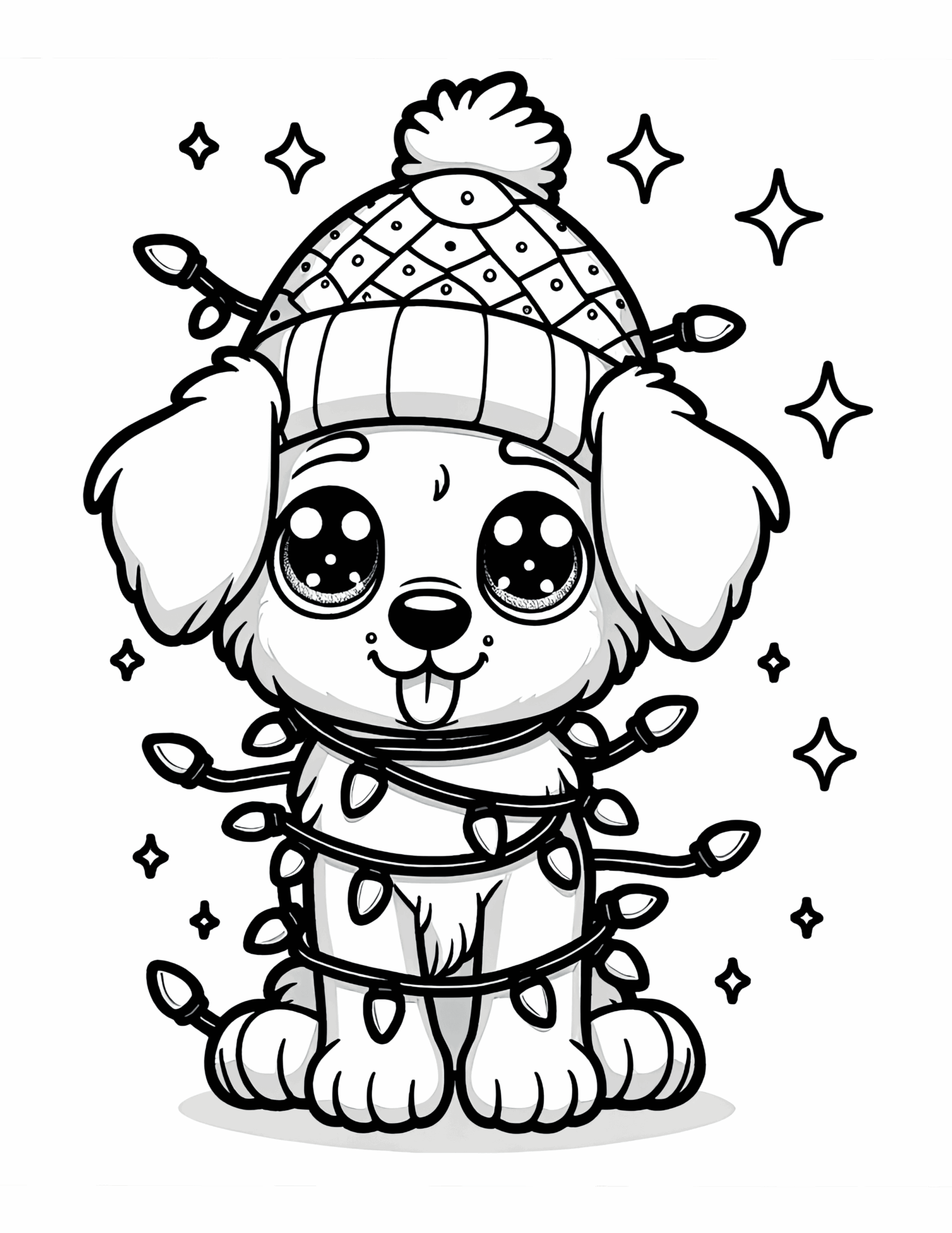 Free Printable Holiday Paws tangle Dog Lights Coloring Page For Kids 