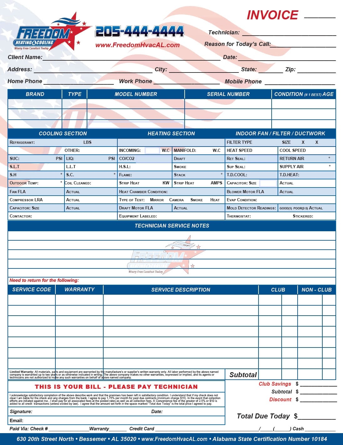Free Printable Hvac Invoice Template