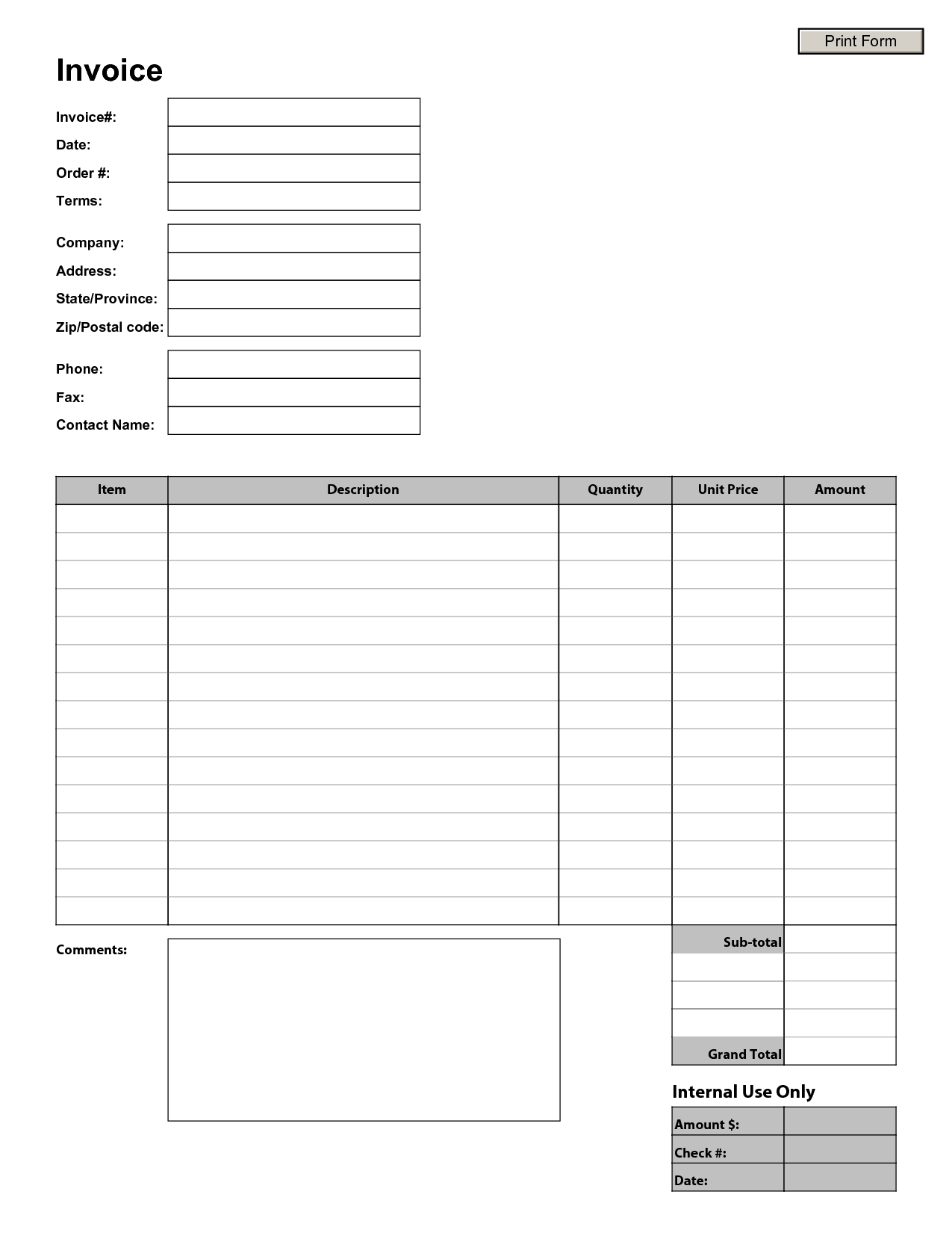 Free Printable Invoice Template Pdf Word Excel Hot Sex Picture