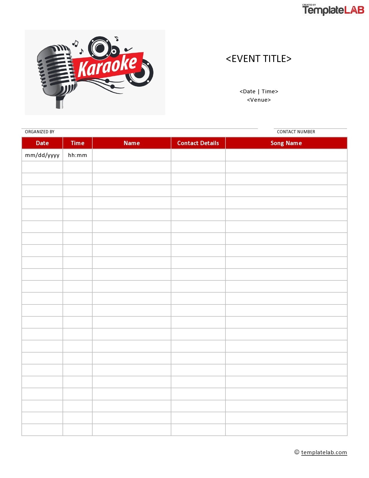 Free Printable Karaoke List Templates FREE Printables