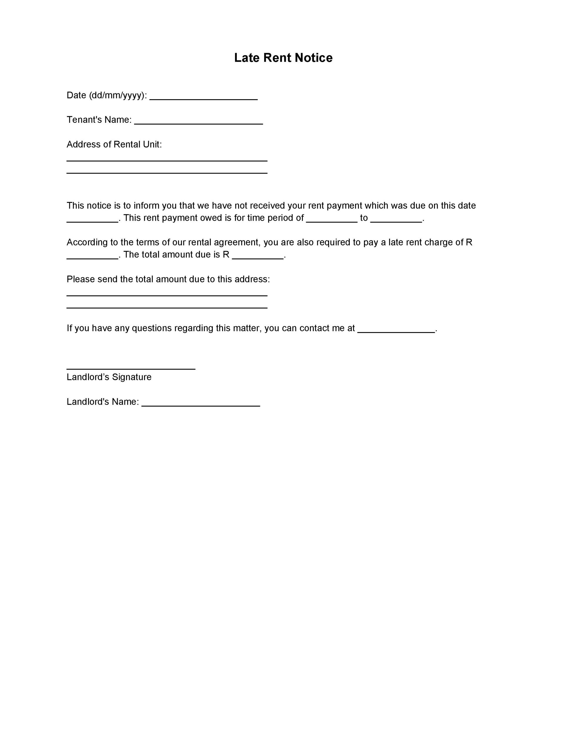 Free Printable Late Rent Notice Template Fillable Form 2023