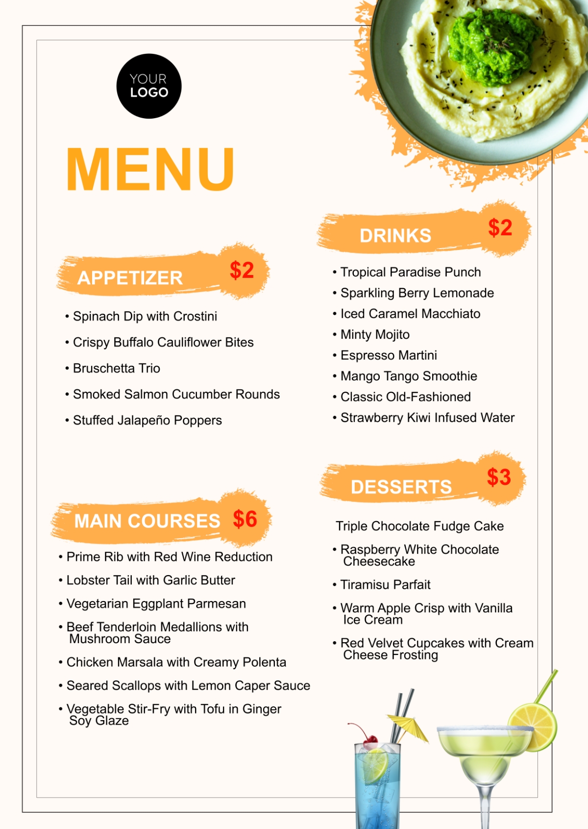 Free Printable Menu Template To Edit Online