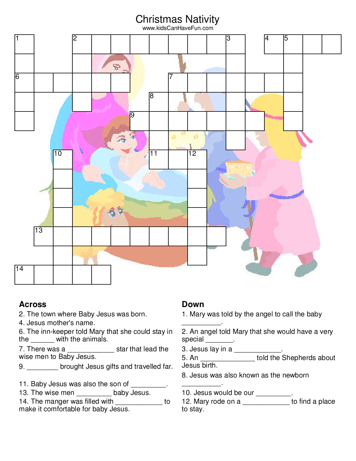 Free Printable Religious Christmas Crossword Puzzles Emma Crossword 