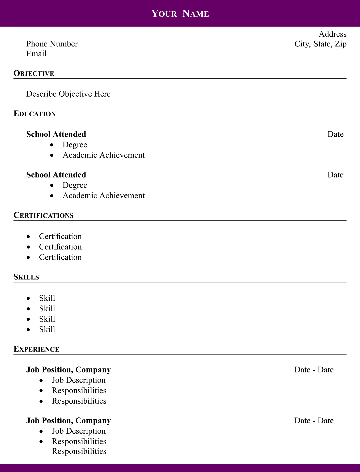 Free Printable Resume Template Blank Get Free Templates
