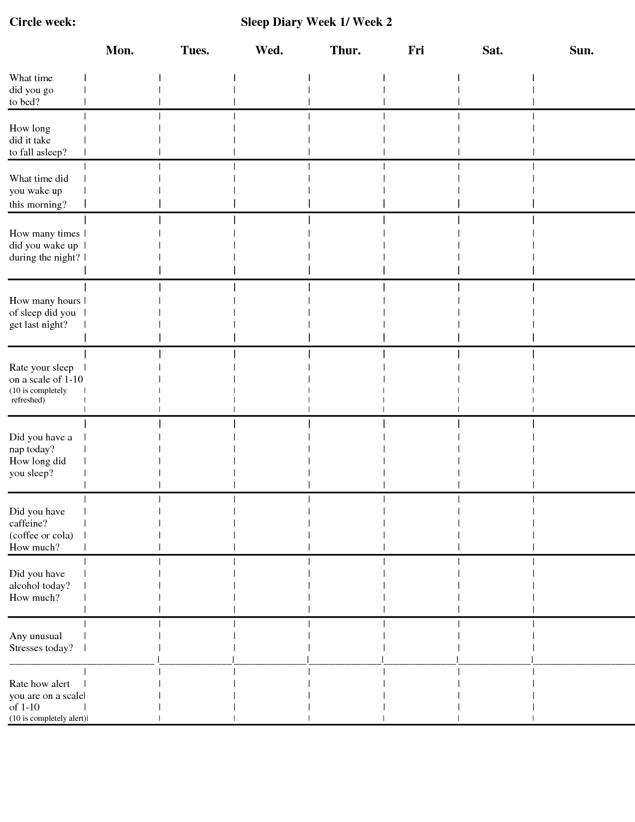 Free Printable Sleep Diary Template Printable Templates