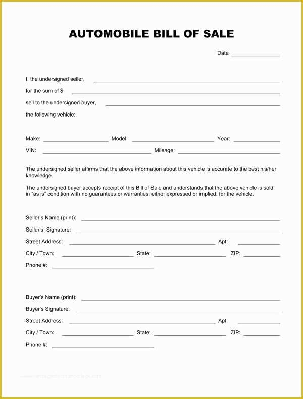 Free Vehicle Bill Of Sale Template Pdf Of Free Printable Vehicle Bill