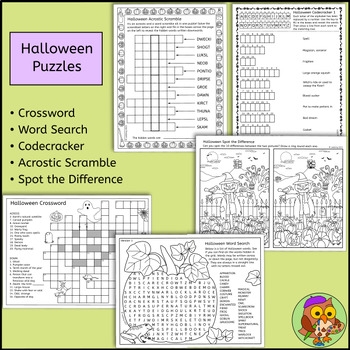 Halloween Puzzles Bundle Halloween Crosswords Word Searches And More