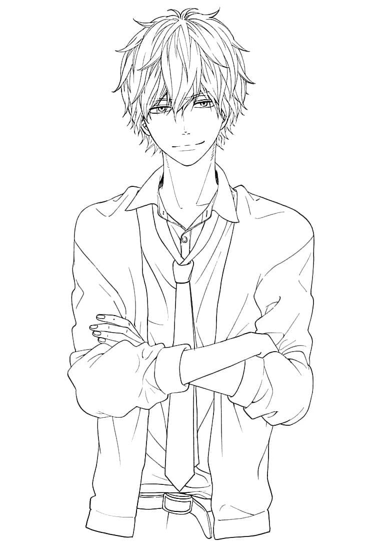 Handsome Anime Boy Coloring Page Free Printable Coloring Pages For Kids