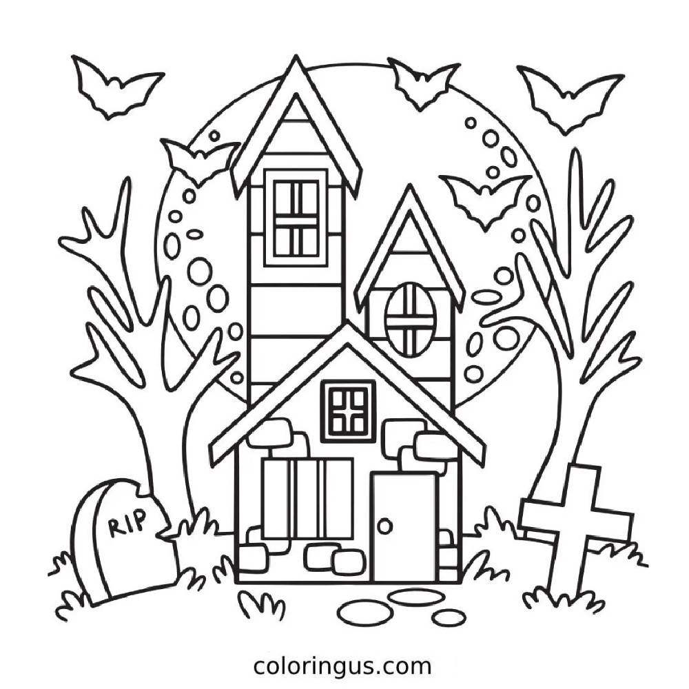 Haunted House Coloring Pages Free Printable PDF