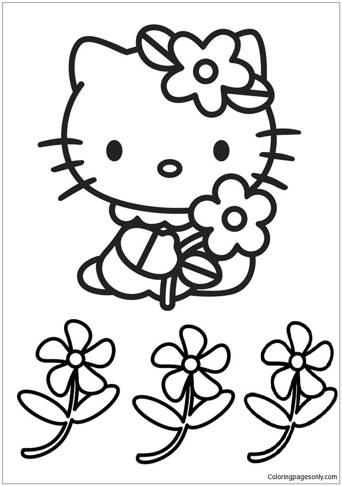 Hello Kitty Cute And Flowers Coloring Pages Cartoons Coloring Pages 