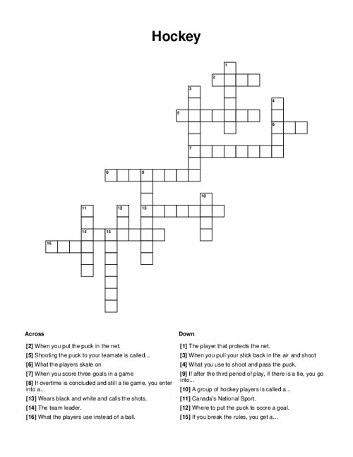 Hockey Crossword Puzzle Hockey Crossword Puzzle