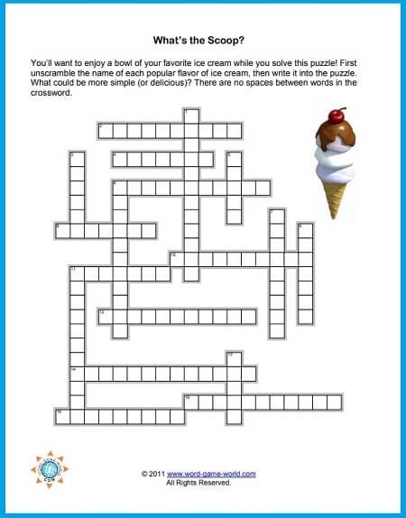 Ice Cream Crossword Puzzle Printable Printable Crossword Puzzles Online