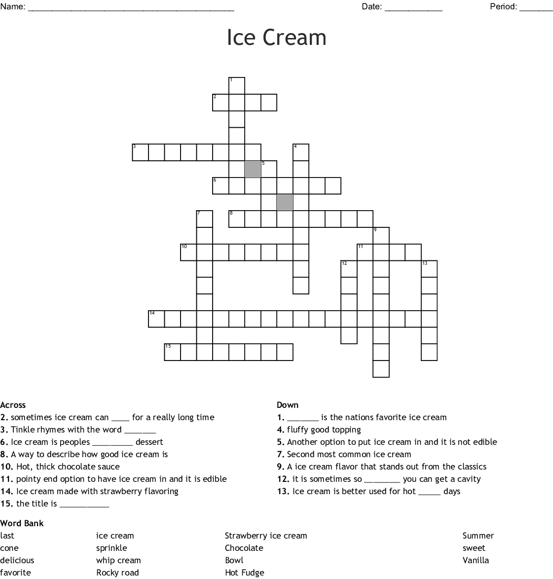Ice Cream Crossword Puzzle Printable Printable Crossword Puzzles Online