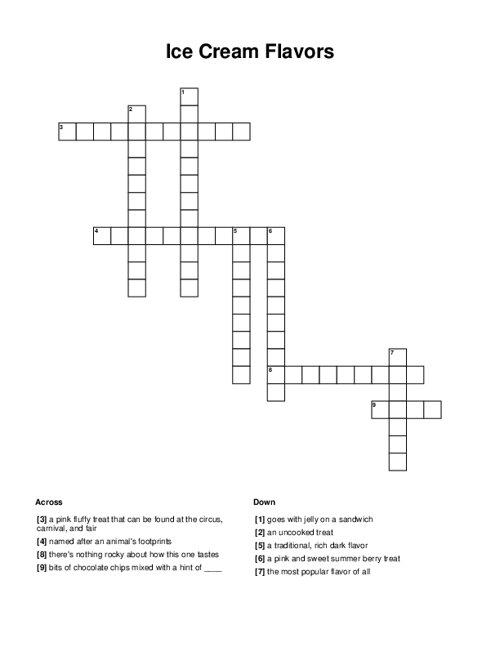 Ice Cream Flavors Crossword Puzzle
